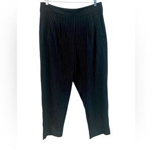 Anthropologie Striped Pleated Crop Trousers Sz 12 Black White Stripes Pockets